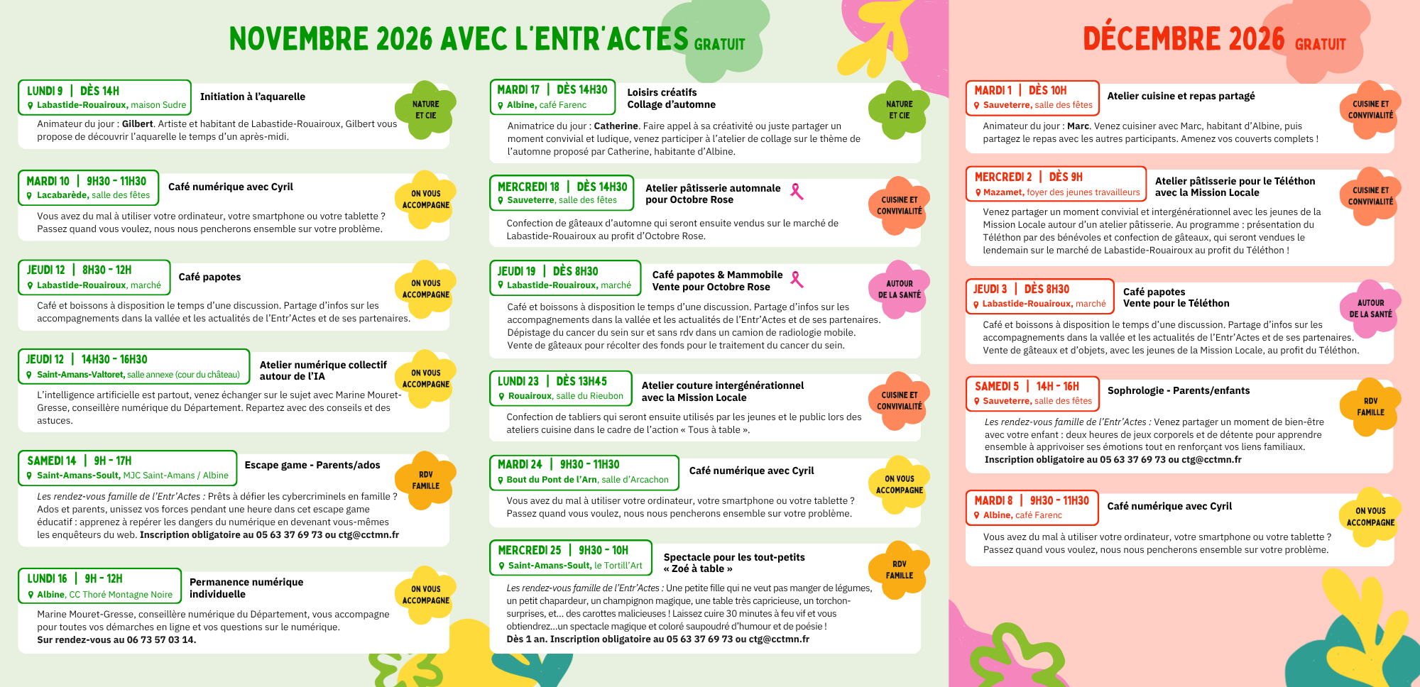 agenda novembre et décembre